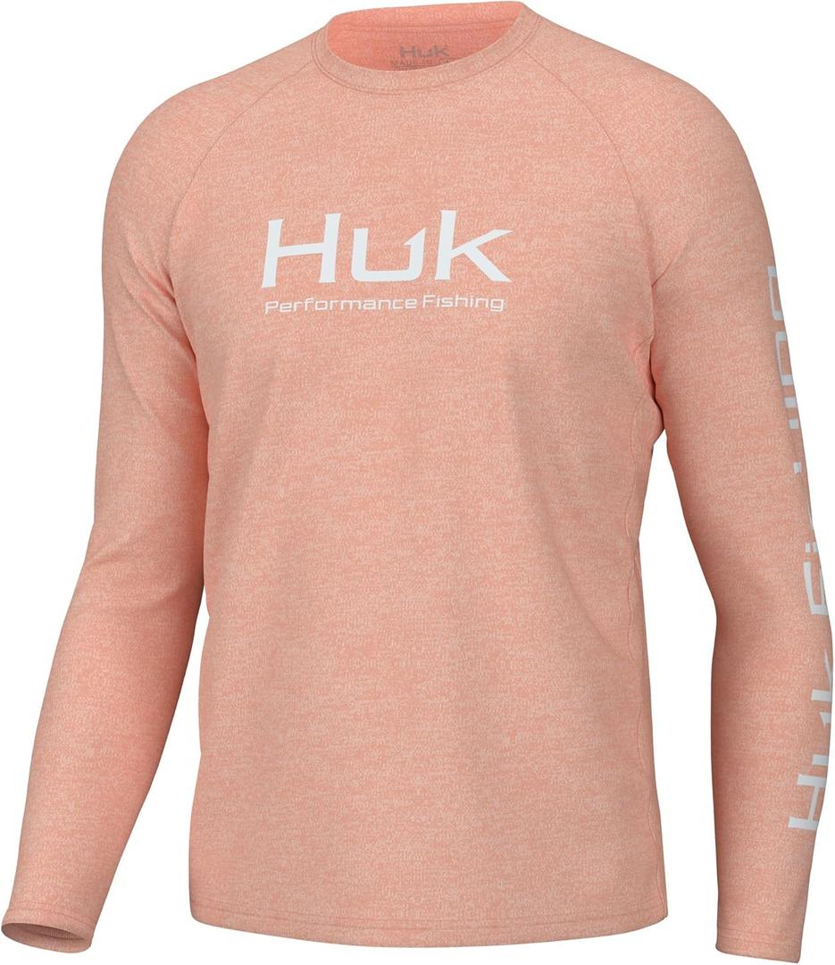 HUK Men's Pursuit Heather Long Sleeve, Fishing Shirt (3X-Large, Peach Nectar Heather)