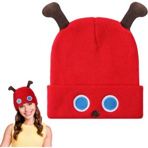 Caterpillar Themed Beanie for Adults Red Cuffed Beanie Book Character Costumes for Cosplay Photo Prop World Book Day Reading Week Party Warm Knitted Hat