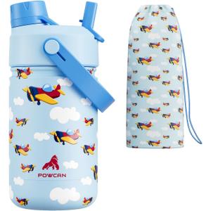 12 oz Kids Stainless Steel Water Bottle: 2-in-1 Straw Spout Lid, Leakproof, BPA-Free, Easy Clean, Keep Cold 24H, Cute Patterns, Stainless Steel Cup for School, Travel, Playtime, Gift (Cloud Cruiser)