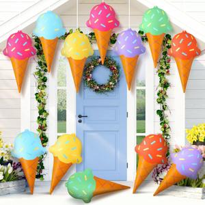 Realspring 12 Pieces 14 Inch Summer Inflatables Outdoor Decorations Ice Cream Inflatable Hanging Ornament Summer Ice Cream Birthday Party Swimming Pool, Beach Decorations for Indoor Outdoor