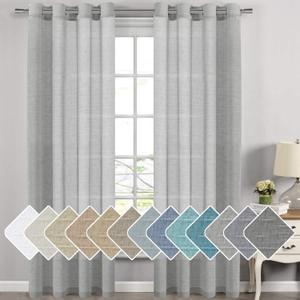 H.VERSAILTEX Elegant Natural Linen Semi Sheer Curtains for Bedroom Energy Saving Easy Care Privacy Protection Nickel Grommet Window Panels/Drapes for Living Room (Set of 2, 52x84-Inch, Grey)