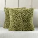 FUTEI Pack of 2 Decorative Throw Pillow Covers 18x18 Inch,Soft Fluffy Faux Wool Fur Boucle Textured Cushion Case,Modern Home Decor for Couch Bed Living Room Office,Olive Green