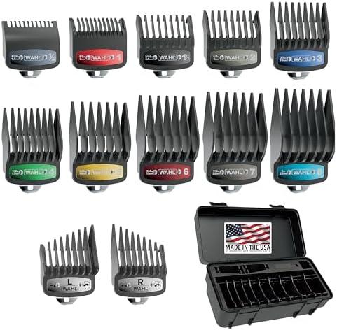 Wahl Genuine SECURE-SNAP® Guide Comb Set with Colored Metal Clips and Guard Organization Caddy, 12 Full Size Attachment Guards from 1/16” to 1” for Increased Cutting Performance Grey - 3291-300