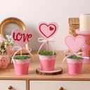 3 PCS Valentine Day Glitter Heart Topiary Tree Plant 5.5'' to 7'' Artificial Pink Heart Potted Tree Fake Plant with Pot for Tabletop Centerpiece Tiered Tray Decor Gifts