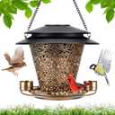 Solar Bird Feeders for Outside Hanging Metal Wild Bird Feeder Solar Lanterns Outdoor Waterproof Garden Decor for Yard Brown