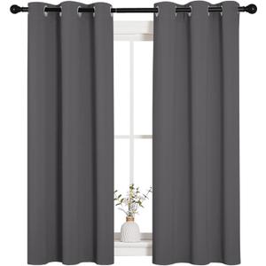NICETOWN Bedroom Curtains Blackout Drapery Panels, Three Pass Microfiber Thermal Insulated Solid Ring Top Blackout Window Curtains/Drapes (Two Panels, 34 x 54 inches, Gray)