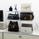 4 Pack Stackable Closet Organizers and Storage Shelves for Small Purses, Handbags, Clear Display Rack for Bathroom, Bedroom and Living Room, Plastic High Heels Holder (Short/Tall)