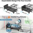 GSlife 2 Tier Dish Drying Rack with Drainboard, Expandable Large Dish Drainer for Kitchen Counter, Rust Resistant Dish Drainer with Cup Holder & Utensil Holder, 12.6" W x 18.7"-25.2" L, Black