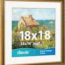 Vintage 18x18 Frame, Antique Gold Photo Frames with Plexiglass Front,Ornate Square 18x18 Picture Frame Display 14x14 with Mat or 18 x 18 Frame Without, Wall Décor,1 Pack,Green