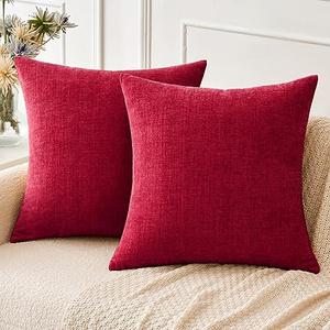 MIULEE Pack of 2 Red Couch Throw Pillow Covers 16x16 Inch Soft Chenille Pillow Covers for Sofa Living Room Solid Dyed Pillow Cases