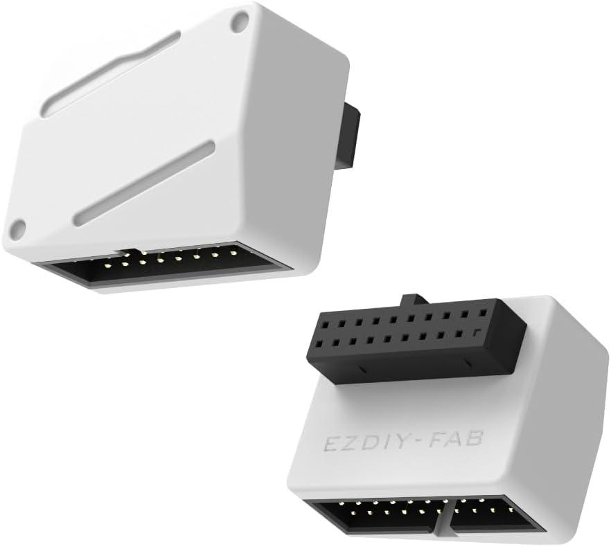 EZDIY-FAB USB 3.2 Gen 1 19-Pin 90 Degree L-Shape Adapter, Motherboard USB 3.0 Internal Header Adapter, 19-Pin Male to Female Converter for Front Panel USB-A,White -STD