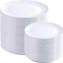 PULOTE 200 Pieces White Plastic Plates Disposable - Include 100PCS 10 inch Dinner & 100PCS 7 inch Dessert Plates, Ideal for Party & Wedding
