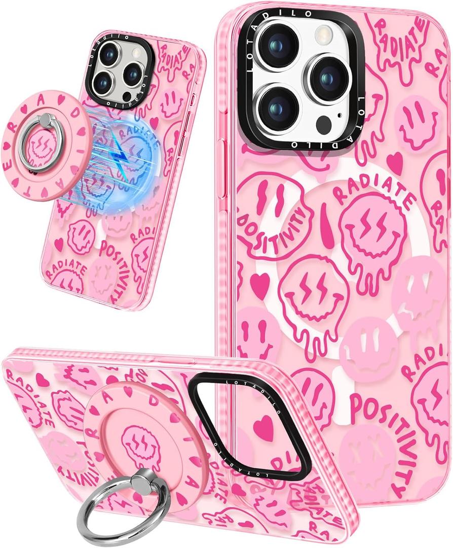 for iPhone 15 Pro Max Case for Women - Cute Kawaii Design Girls Compatible with Magsafe Magnetic Ring Holder Stand PK Face Phone Covers Aesthetic Girly TPU Funda for 15 Pro Max