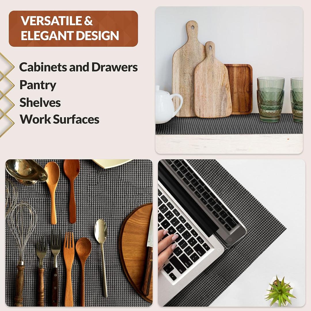 Ultra-Premium Drawer and Shelf Liner, 12 Inch x 20 FT Heavy-Duty and Slip-resistant Liner, Durable Non Adhesive Waterproof Roll, for Drawers, Kitchen, Cabinets, Shelves, Desks, Black