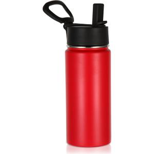 Volhoply Kids Insulated Water Bottle with Straw,16oz Stainless Steel Cold Water Bottles for School,BPA-Free Metal Wide Mouth Cups with Handle Lid,Reusable Double Wall Vacuum Sport Flask (Red,1)