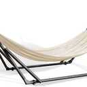 Best Home Fashion Hammock with Collapsible Steel Stand 450 lbs Capacity & Carrying Case, Portable & Adjustable, Perfect for Camping Beach Summer Patio, EZ Daze Foldable Hammock with Stand- Ivory