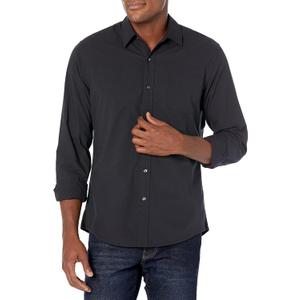 Amazon Essentials Men's Slim-Fit Long-Sleeve Poplin Shirt (XX-Large, Black)