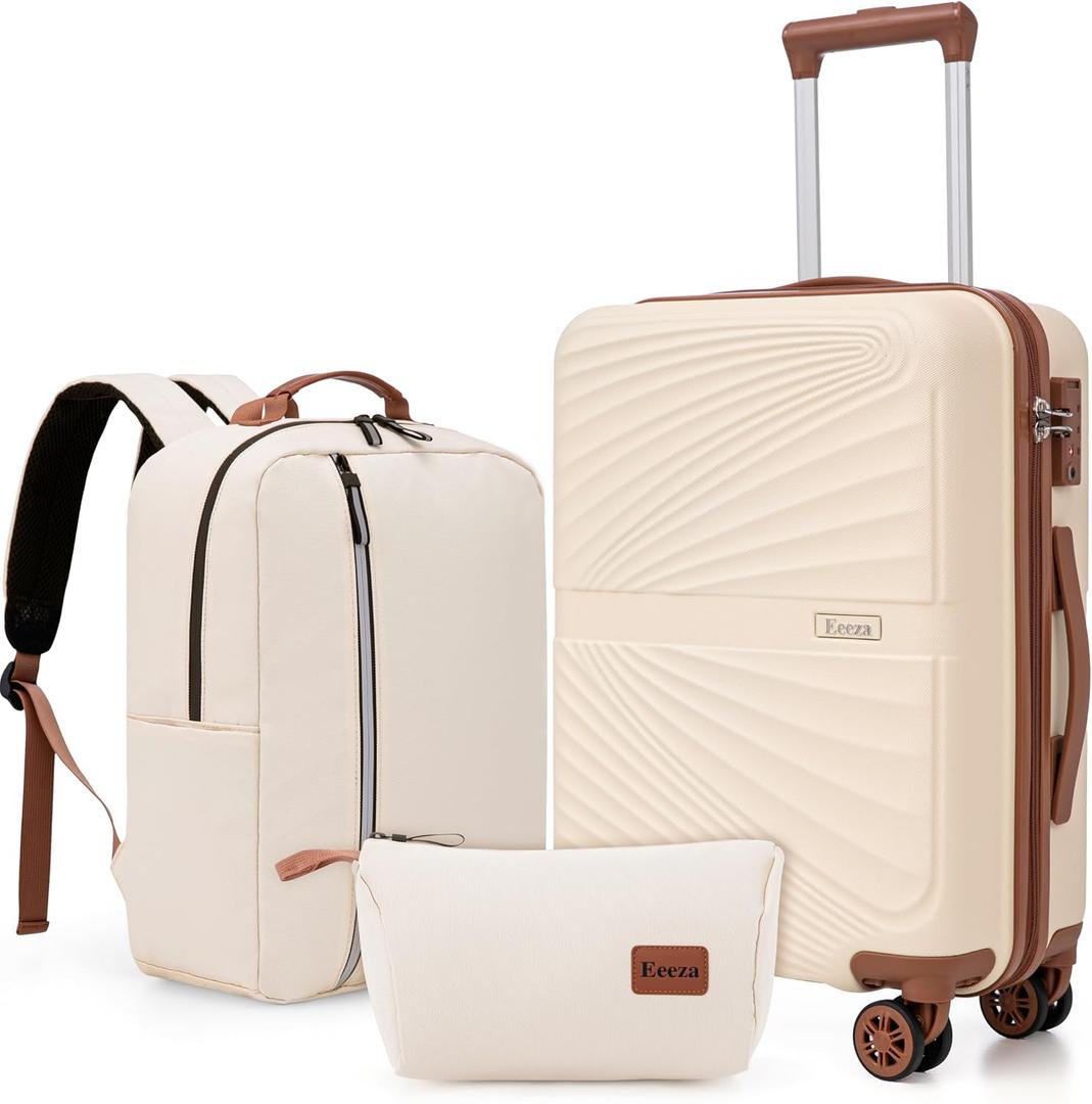 Carry On Luggage Set 22x14x9 Airline Approved Luggage Sets 3 Piece,Suitcases with Wheels,ABS Hard Case Luggage with TSA Lock Spinner Wheels (20 Inch,BP/TB)