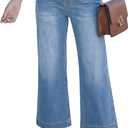 SANMM Jeans for Women High Waisted Wide Leg Flare Jean Cropped Denim Pants Stretchy with Pockets (Blue), 30"x33"