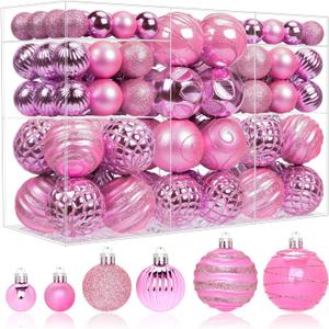 100ct Christmas Ball Ornaments Set, Pink Xmas Tree Decoration, Shatterproof Decorative Hanging Balls with Loop for Christmas Party Holiday Wreath Garland Home Decor