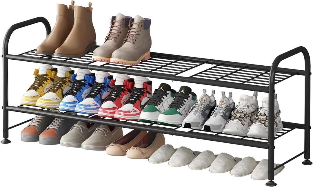 LINZINAR Shoe Rack 2 Tier Storage Organizer for Closet Entryway Metal Black