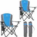 LET'S CAMP Oversized Outdoor Folding Camping Chair, 2 Pack Heavy Duty Arm Chairs with Cup Holder and Storage Bag, 350 LBS Weight Capacity, Blue