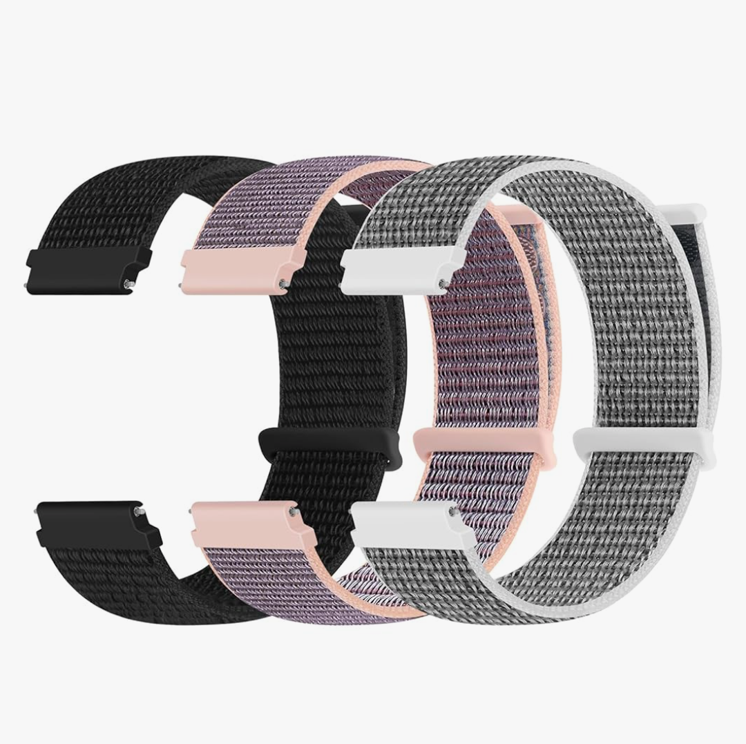 Quick Release Nylon Watch Band 18mm 20mm 22mm for Women Men Nylon Sport Loop Watch Straps Adjustable Breathable Replacement Bands, 2 PCS (Black and Pink)
