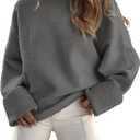 ANRABESS Women's Oversized Sweaters 2025 Long Sleeve Fuzzy Knit Casual Chunky Pullover Sweater Fall Outfits Clothes (Medium, Grey)