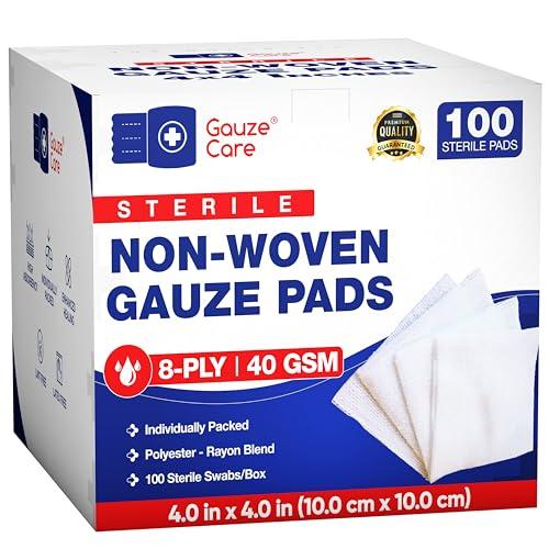 Thick Non Woven Gauze Pads 4x4 Sterile Pack of 100 | 8-ply Non Woven Gauze | Individually Packed Non Woven Gauze Sponges 4x4 | Soft and lint-Free Medical Gauze Pads for Effective Wound Care