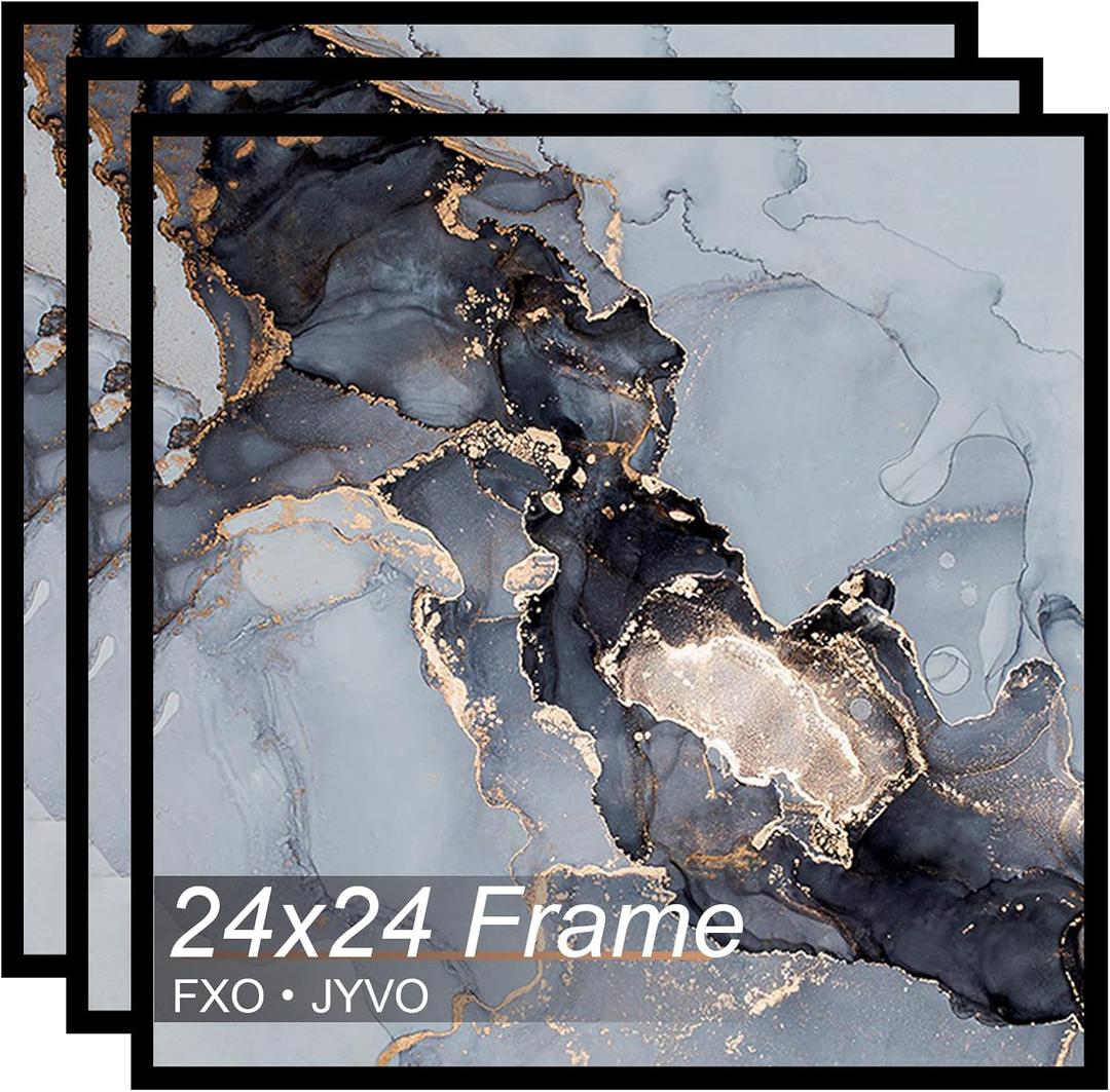 Fxojyvo 24x24 Frame Set of 3, Black Picture Frame for 24 x 24 Square Picture Poster Photo, Light Weight and High Transparent 24 by 24 Frame for Wall - 3 Pack/Black/24 x24