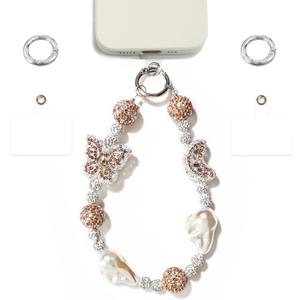 Phone Wrist Strap for Men Handmade Phone Charms Strap with Natural Stones for Handfree Convenience (1 Champagne- Butterfly & Moon)