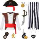 Kids Pirate Costume for Boys with Pirate Accessories Set Halloween Party Dress Up