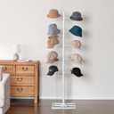MyGift Freestanding Cowboy Hat Rack Stand for Display, 360 Degree Rotating Wig Tree, Baseball Cap Organizer with 20 Customizable Circular Hooks, 6 Foot Height, White Metal