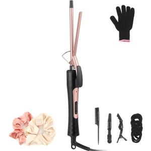 Thin Curling Iron, 3/8 Inch Small Curling Iron Wand for Short & Long Hair, Small Ceramic Barrel with 2 Temperature for Tight Curls, Include Heat Resistant Glove