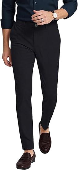 GINGTTO. Mens Dress Pants Slim Fit Stretch Fashion Plaid Pant Skinny Leg Black 33W. 32L