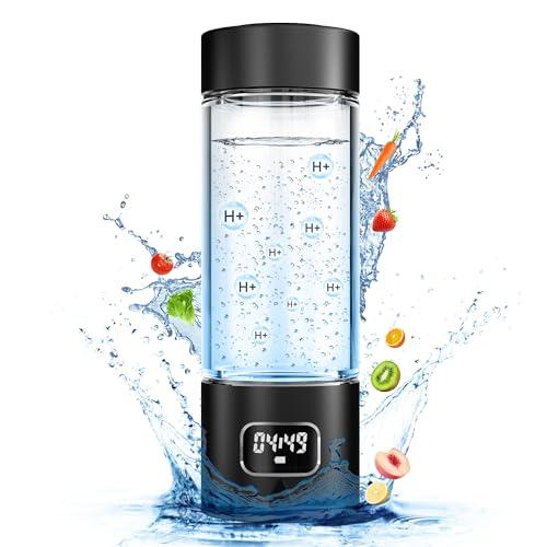 Asgool 340ml Portable Hydrogen Water Bottle Generator with PEM-SPE Technology, Glass Exterior & Aluminum Shell, Produces 5000 ppb Hydrogen in 10 Minutes, for Home, Gym, Office & Travel