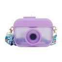 ORIJOYNA 13 oz Cute Water Bottle with Straw - Camera Shape Water Cup with Adjustable Shoulder Straps - Ideal Kawaii Gift for School (Purple)