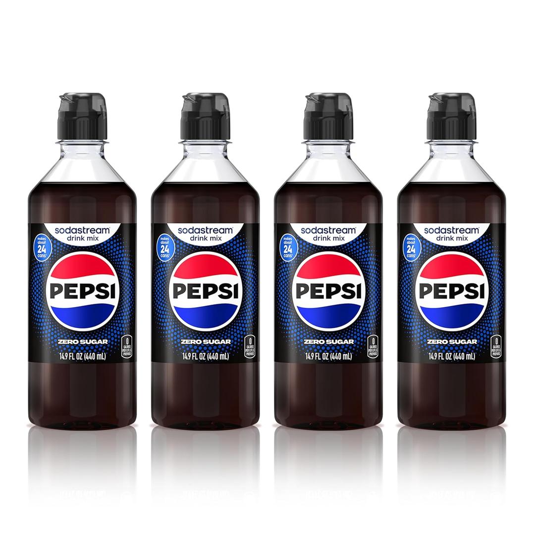 SodaStream Pepsi Zero Sugar New Pour Bottle Beverage Mix 14.9 Fl Oz (Pack of 4)