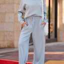 EVALESS Two Piece Sets for Women Lounge Sets Casual V Neck Sweatshirt and Wide Leg Sweatpants Matching Sets Women Clothing (Blue, L)