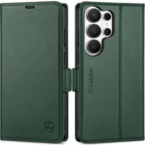 SHIELDON Wallet Case for Galaxy S26 Ultra 6.9", Genuine Leather Flip Magnetic Closure, Kickstand, RFID Blocking Credit Card Holder, Shockproof Cover Compatible with Galaxy S26 Ultra 2026 - Evergreen