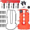 Upgraded Ignition Coil Pack & Spark Plug & Engine Valve Cover with Gaskets, Bolts & Oil Filler Cap for 1.4L 1.8L L4 2011-2021 Chevy Cruze Sonic Trax Volt Buick Encore, Fits Cadillac ELR Replaces UF669