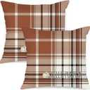 Fall 20x20 Throw Pillow Covers Set of 2, Watercolor Brown, Grey and White Checkered Decorative Holiday Pillow Case 20 x 20 Autumn Cushion Covers Pillowcase for Indoor Home Bedroom Sofa Decor