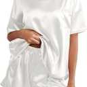 LYANER Women's Satin Silky Pajama Set Short Sleeve T-shirt With Shorts Set PJ Loungewear
 XXLarge