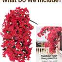Artificial Flowers for Outdoors 2 Bundles of UV-Resistant Artificial Bougainvillea, Realistic Silk Flowers for Front Porch, Patio, Garden, Window Boxes & Hanging Baskets (Red,2)