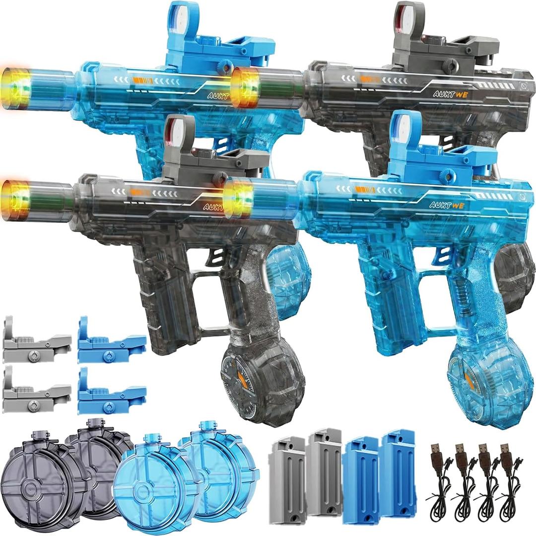 Electric Water Gun 4 Pack for Adults & Kids, Rechargeable Automatic Water Blaster with LED Lights, Long Range Powerful Squirt Gun, Leak-Proof Large Capacity, Summer Outdoor Pool Beach Toys