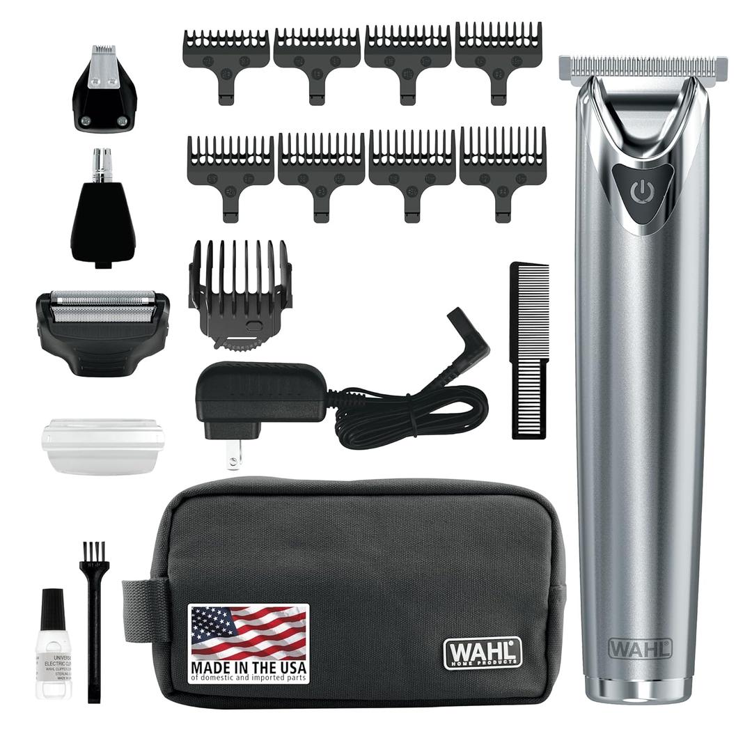 Wahl USA Stainless Steel Lithium Ion 2.0+ Beard Trimmer for Men - Electric Shaver & Nose Ear Trimmer - Rechargeable All in One Men's Grooming Kit - Model 9864SS