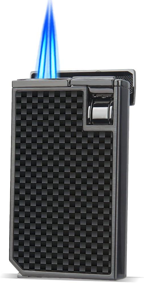 HONEST Mini Torch Lighter Butane Refillable, Double Flame Butane Lighter with Visible Window, Adjustable Jet Lighter, Great Gifts for Men and Women, Without Gas (Carbon)