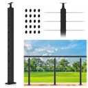 36" Cable Railing Post, Adjustable Top Level Drilled Railing Line Handrail Post, Matte Black Stainless Steel T304 Wire Deck Post for Cable Railing System Kit Indoor Outdoor