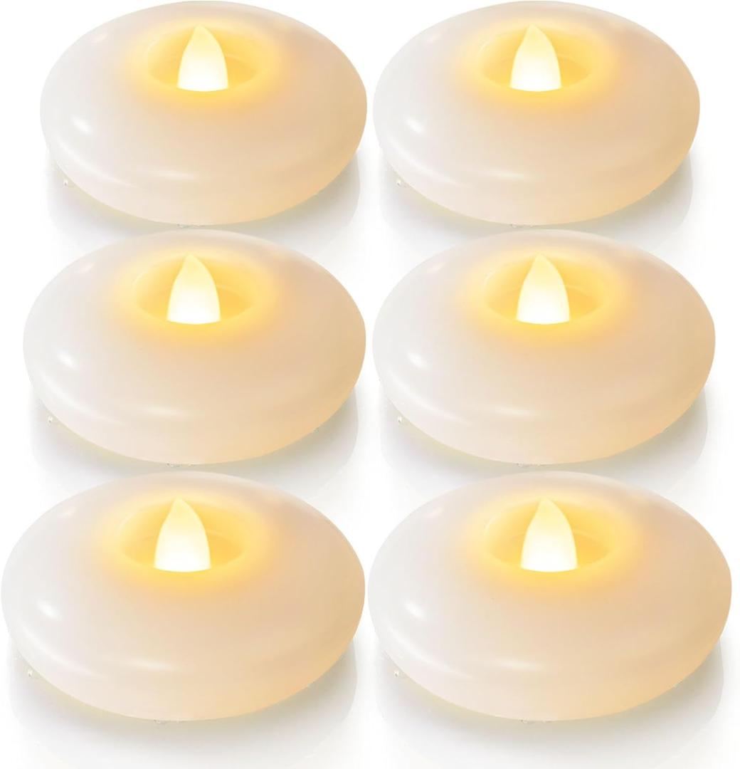 Homemory 6 Pack 3 Flameless Led Floating Candles, 200 Hour White Battery Operate Waterproof Tealights for Cylinder Vases, Centerpieces at Wedding Decor, Party, Pool