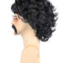 Bettecos 70s Disco Wigs for Men - Brown Curly 80s Mullet Wig for Halloween Costume Party Male Afro Funny Wigs with Glasses Necklace and Mustache (Black)